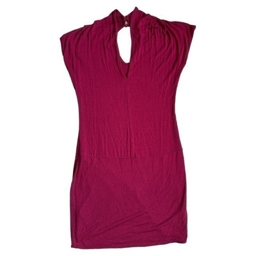 Sabora size large maroon dress, low cut front, cutout in back and brass buttons